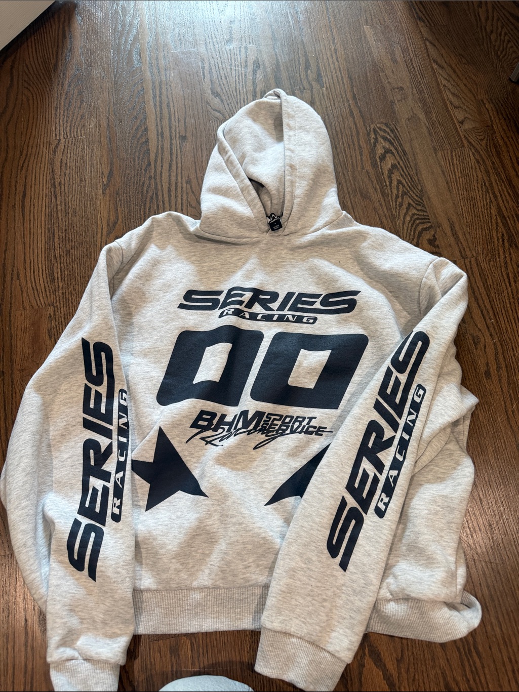 Boohoo Mens Gray Hoodie With Navy Racing Graphics
